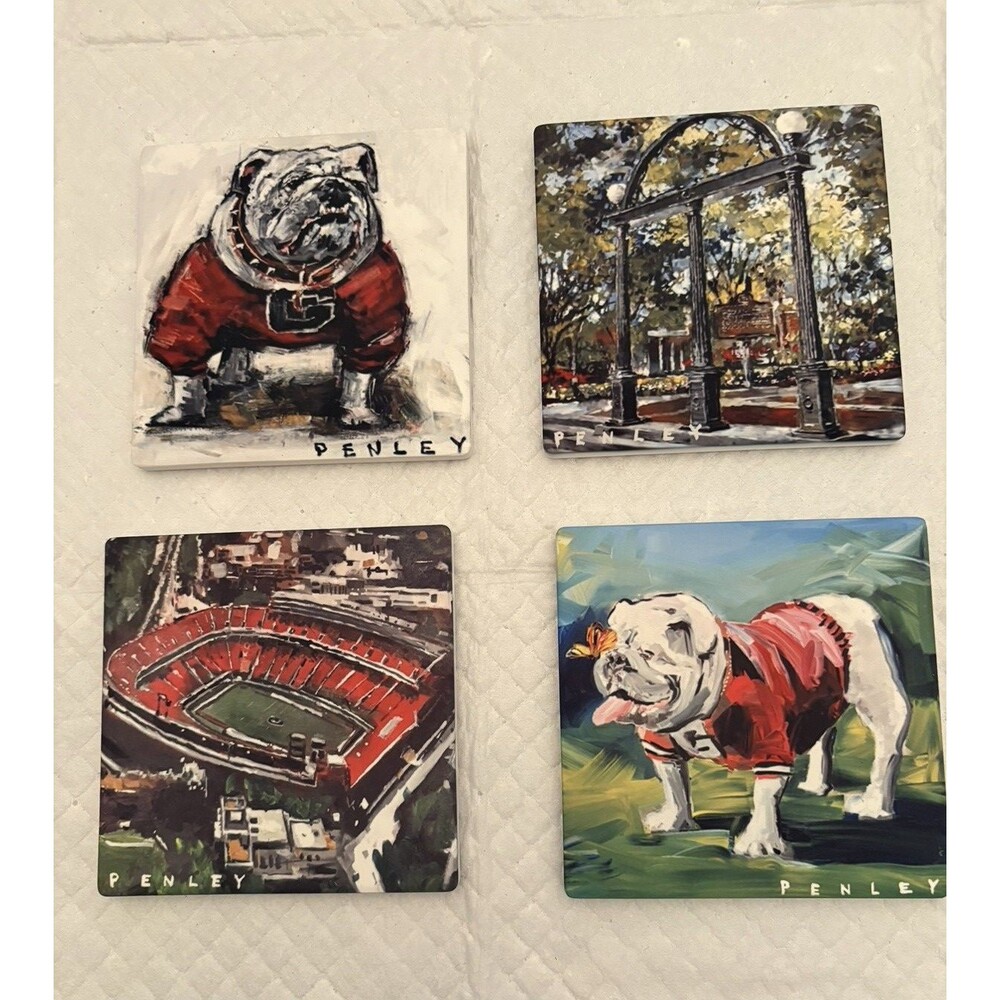 Vintage UGA Steve Penley Set of 4 Collector Slate Coasters - Georgia Bulldogs - Picture 4 of 9